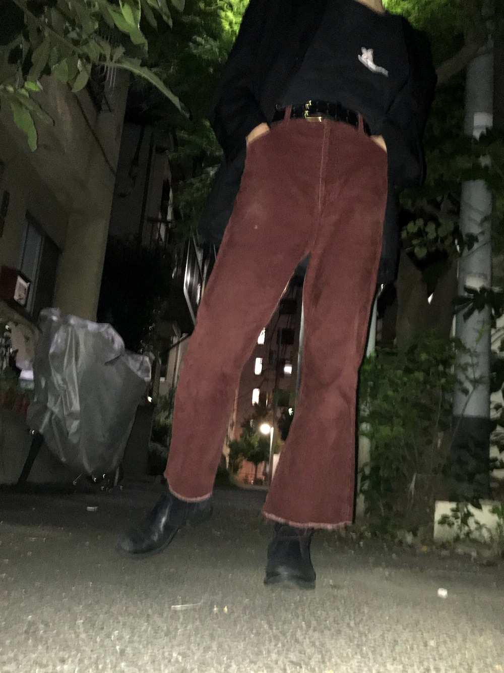 「COMME des GARCONS、COMME des GARCONS HOMME、PIKO、ブーツカットパンツ、フレアパンツ、used、used mix、古着、古着MIX、プチプラ」｜「COMME des GARCONS HOMMEのアイテム（テーラードジャケット、ブラック系）」を使った、Natsuki.Iさん（メンズ・172cm）の春コーディネートの1枚目の写真