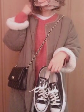 「PLAIN CLOTHING（プレーンクロージング）の【SALE!!プチプラ祭り】【14,500点突破】ダイヤ柄ステッチショルダーバッグ/ポシェット（ショルダーバッグ）」を使った、えみ氏¨̮さん（レディース・159cm）の冬コーディネート