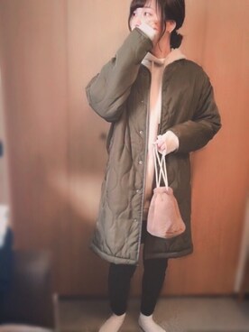 「いつもありがとうございます」｜「アイテム（その他アウター）」を使った、えみ氏¨̮さん（レディース・159cm）の冬コーディネート