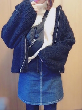 「ハイネックトップス」｜「アイテム（腕時計）」を使った、えみ氏¨̮さん（レディース・159cm）の冬コーディネート