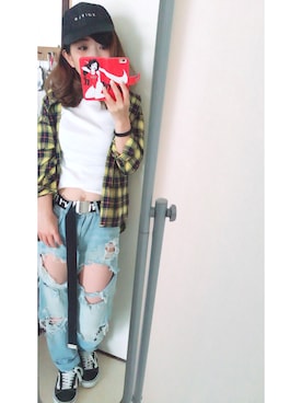 「ムック本」｜「アイテム（キャップ）」を使った、babymacoさん（レディース・148cm）の春コーディネート