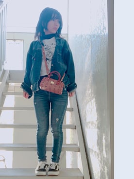「Rodeo Crowns（ロデオクラウンズ）のアイテム（デニムジャケット）」を使った、babymacoさん（レディース・148cm）の秋コーディネート