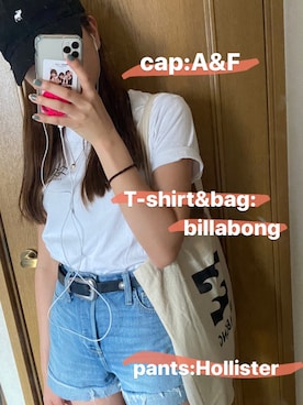 「Abercrombie&Fitch（アバークロンビーアンドフィッチ）のアイテム（帽子）」を使った、mioさん（レディース・161cm）の夏コーディネート