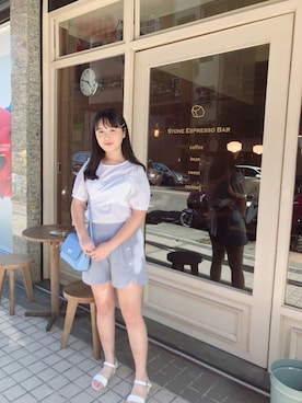 「Heather（ヘザー）のビスチェフウリボンブラウス　885672（シャツ/ブラウス、ホワイト系）」を使った、Minさん（レディース・162cm）の夏コーディネート