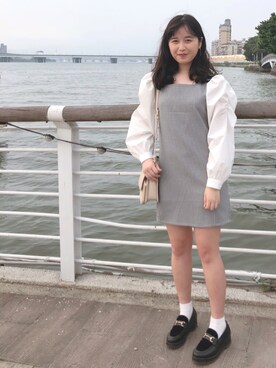 「Heather（ヘザー）のドッキングミニワンピース　936209（ワンピース、ブラック系）」を使った、Minさん（レディース・162cm）の春コーディネート