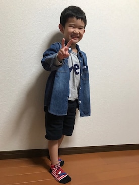 「BUDDY Lee（バディーリー）の【BUDDY Lee】デニムシャツ (80～120cm)（シャツ/ブラウス）」を使った、field_mouth_15さん（キッズ・110cm）の秋コーディネート