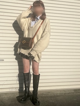 「BUBBLES（バブルス）のローヒールロングブーツ（ブーツ）」を使った、no.08さん（レディース・160cm・10代）の春コーディネート