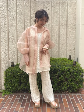 「透かし柄」｜「アイテム（パンツ）」を使った、ayuka tannoさん（レディース・148cm）の春コーディネート