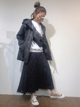 「マキシスカート」｜「アイテム（モッズコート）」を使った、cocoさん（レディース・162cm）の冬コーディネート