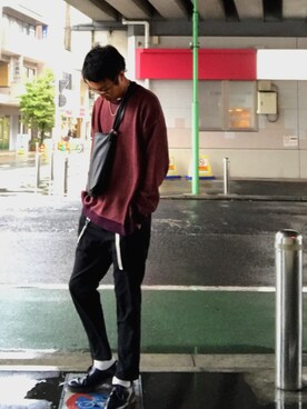 「ワインレッド」｜「アイテム（財布/小物）」を使った、yusheさん（メンズ・177cm）の秋コーディネート