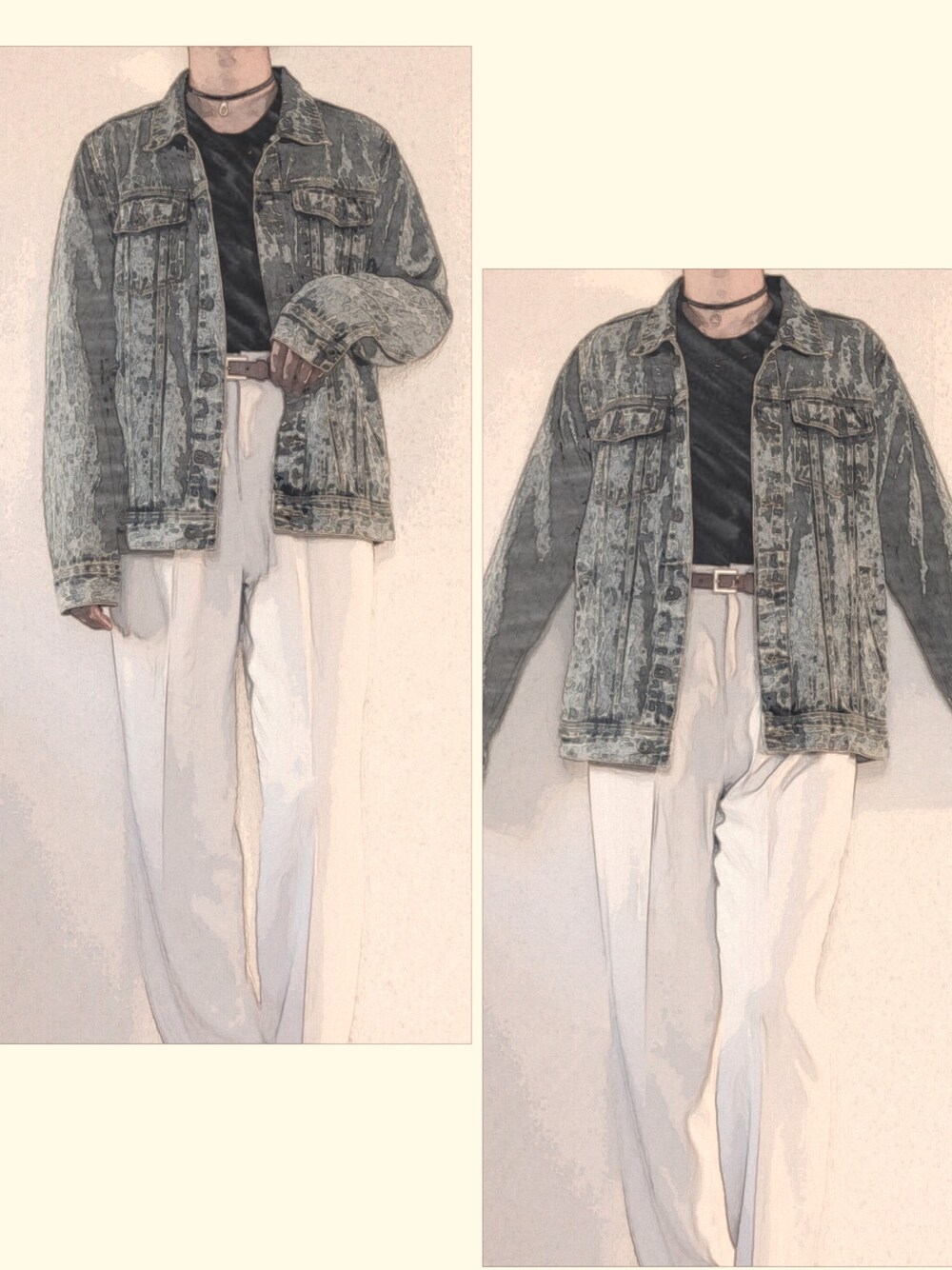 「大人カジュアル、お洒落さんとつながりたい、今日のコーデ、デニムジャケット、デニム、スラックス、ミリタリー、white、black、相互フォロー」｜「UNIQLOのコットンテーパードアンクルパンツ（丈長め69cm）＋EC（その他パンツ、ホワイト系）」を使った、SENAさん（メンズ・172cm）の秋コーディネートの1枚目の写真