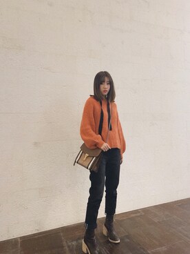 「MOUSSY（マウジー）のアイテム（ブーツ、ブラウン系）」を使った、宇直少女さん（レディース）の冬コーディネート