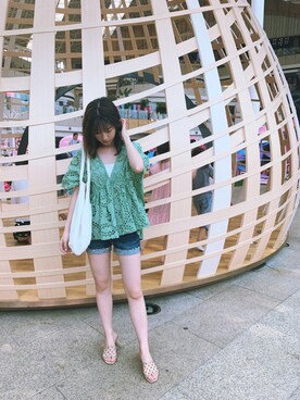 「CLANE（クラネ）のアイテム（エコバッグ/サブバッグ）」を使った、宇直少女さん（レディース・155cm）の春コーディネート
