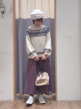「ehka sopo（エヘカソポ）のアイテム（ニットキャップ/ビーニー）」を使った、はじさん（レディース・155cm）の冬コーディネート