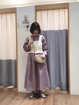 「ehka sopo（エヘカソポ）のかぎ針編みビスチェ（ニット/セーター）」を使った、はじさん（レディース・155cm）の春コーディネート