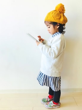 「アイテム（スリッポン、その他）」を使った、momojiiiさん（キッズ・100cm）の秋コーディネート
