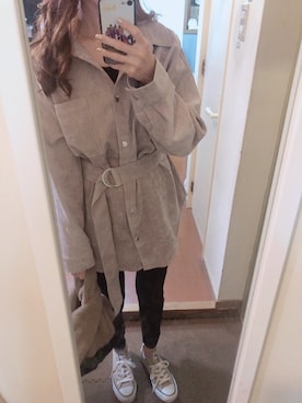 「MOUSSY（マウジー）のMVS SKINNY（デニムパンツ）」を使った、e♡さん（レディース・158cm）の冬コーディネート