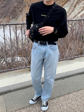 「GU（ジーユー）のアイテム（パンツ、ブルー系）」を使った、Shunさん（メンズ・173cm）の春コーディネート