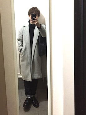 「美容師」｜「アイテム（チェスターコート）」を使った、TAMAさん（メンズ・165cm）の冬コーディネート