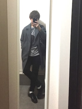「美容師」｜「アイテム（チェスターコート）」を使った、TAMAさん（メンズ・165cm）の冬コーディネート