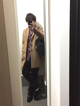 「美容師」｜「アイテム（チェスターコート）」を使った、TAMAさん（メンズ・165cm）の冬コーディネート