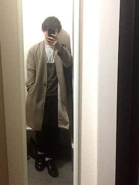 「美容師」｜「アイテム（チェスターコート）」を使った、TAMAさん（メンズ・165cm）の春コーディネート