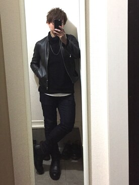 「美容師」｜「アイテム（ライダースジャケット）」を使った、TAMAさん（メンズ・165cm）の春コーディネート