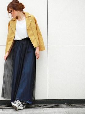 「アイテム（ライダースジャケット）」を使った、fashionletterさん（レディース・160cm）の夏コーディネート