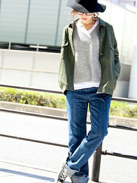「アイテム（ミリタリージャケット）」を使った、fashionletterさん（レディース・160cm）の秋コーディネート