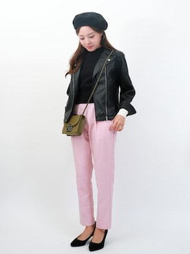 「アイテム（ライダースジャケット）」を使った、fashionletterさん（レディース・147cm）の秋コーディネート