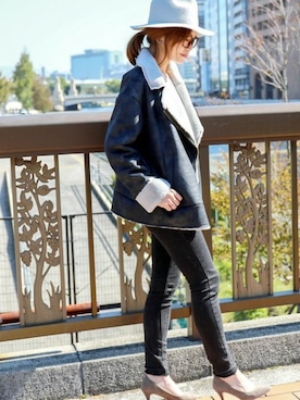 「アイテム（ライダースジャケット）」を使った、fashionletterさん（レディース・160cm）の秋コーディネート