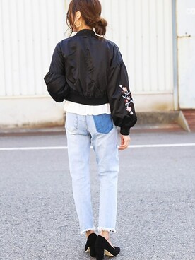 「刺繍」｜「アイテム（MA-1）」を使った、fashionletterさん（レディース・147cm）の冬コーディネート