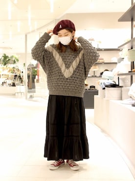 「アイテム（ハンチング/ベレー帽）」を使った、AIKAさん（レディース・154cm）の冬コーディネート