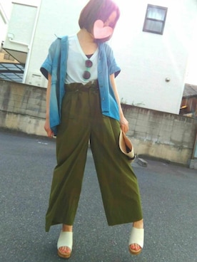「ダンガリーシャツ」｜「アイテム（サンダル）」を使った、eryさん（レディース・152cm）の夏コーディネート