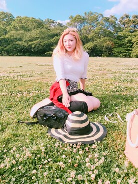 「PEACH JOHN（ピーチジョン）のアイテム（帽子）」を使った、めろんさん（レディース・155cm）の夏コーディネート