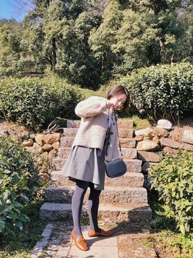 「アイテム（ローファー、オレンジ系）」を使った、Hanruさん（レディース・154cm）の春コーディネート