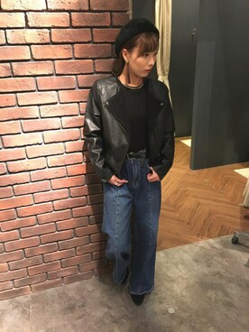 「SpRay（スプレイ）のアイテム（ライダースジャケット）」を使った、SpRay 大和郡山さん（レディース・152cm）の秋コーディネート
