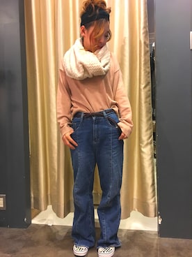 「アイテム（ヘアアクセサリー、グリーン系）」を使った、SpRay 大和郡山さん（レディース・152cm）の冬コーディネート