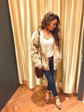 「SpRay（スプレイ）のアイテム（ノーカラージャケット）」を使った、SpRay 大和郡山さん（レディース・154cm）の冬コーディネート