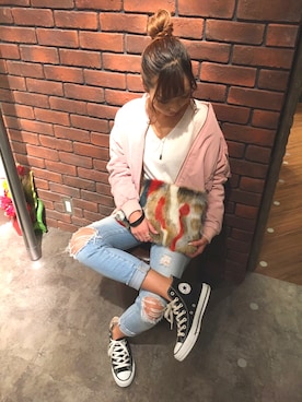 「SpRay（スプレイ）のアイテム（MA-1）」を使った、SpRay 大和郡山さん（レディース・152cm）の冬コーディネート