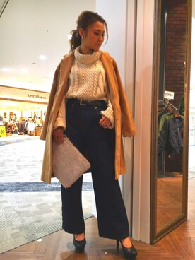 「SpRay（スプレイ）のアイテム（チェスターコート）」を使った、SpRay 大和郡山さん（レディース・153cm）の秋コーディネート
