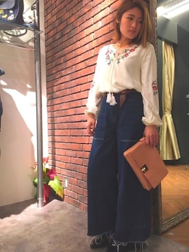 「SpRay（スプレイ）のアイテム（パンツ）」を使った、SpRay 大和郡山さん（レディース・158cm）の冬コーディネート