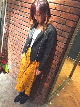 「SpRay（スプレイ）のアイテム（ライダースジャケット）」を使った、SpRay 大和郡山さん（レディース・161cm）の冬コーディネート