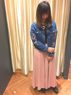 「SpRay（スプレイ）のアイテム（デニムジャケット）」を使った、SpRay 大和郡山さん（レディース・161cm）の冬コーディネート