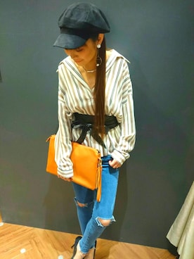 「SpRay（スプレイ）のアイテム（パンツ）」を使った、SpRay 大和郡山さん（レディース・154cm）の春コーディネート