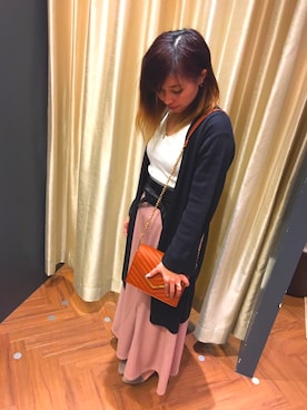 「ロングカーディガン」｜SpRay 大和郡山さん（レディース・161cm）の春コーディネート