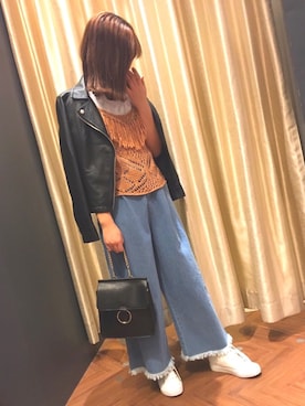 「SpRay（スプレイ）のアイテム（ライダースジャケット）」を使った、SpRay 大和郡山さん（レディース・158cm）の春コーディネート