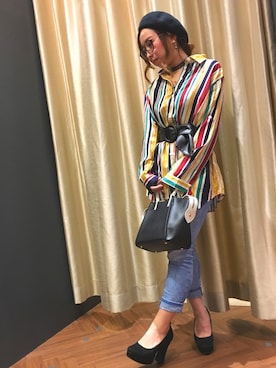 「SpRay（スプレイ）のアイテム（ハンチング/ベレー帽）」を使った、SpRay 大和郡山さん（レディース・152cm）の春コーディネート