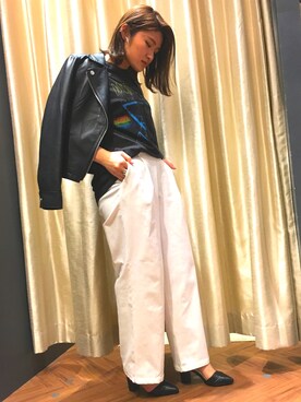 「SpRay（スプレイ）のアイテム（ライダースジャケット）」を使った、SpRay 大和郡山さん（レディース・158cm）の春コーディネート