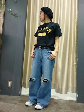 「SpRay（スプレイ）のアイテム（ハンチング/ベレー帽）」を使った、SpRay 大和郡山さん（レディース・152cm）の春コーディネート